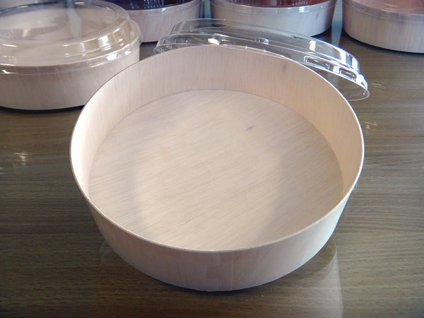 WOODEN VENEER  ROUND BOWL WITH CLEAR LID | FLR-03BF (940ML)