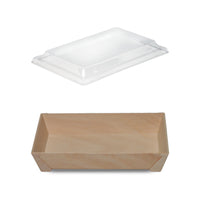 WOODEN FOOTED RECTANGULAR BOX WITH CLEAR LID (900ML )