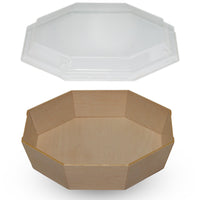 OCTAGON WOODEN VENEER BOWL WITH CLEAR LID (840ML)