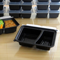 WAVEBOX MICROWAVE 2-COMPARTMENT RECTANGULAR CONTAINER BLACK W/-CLEAR LID