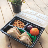 WAVEBOX MICROWAVE 3-COMPARTMENT RECTANGULAR  CONTAINER BLACK W/-CLEAR LID