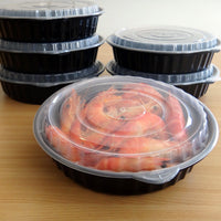 ROUND WAVEBOX MICROWAVE CONTAINER BLACK W/-CLEAR LID (1440ML)